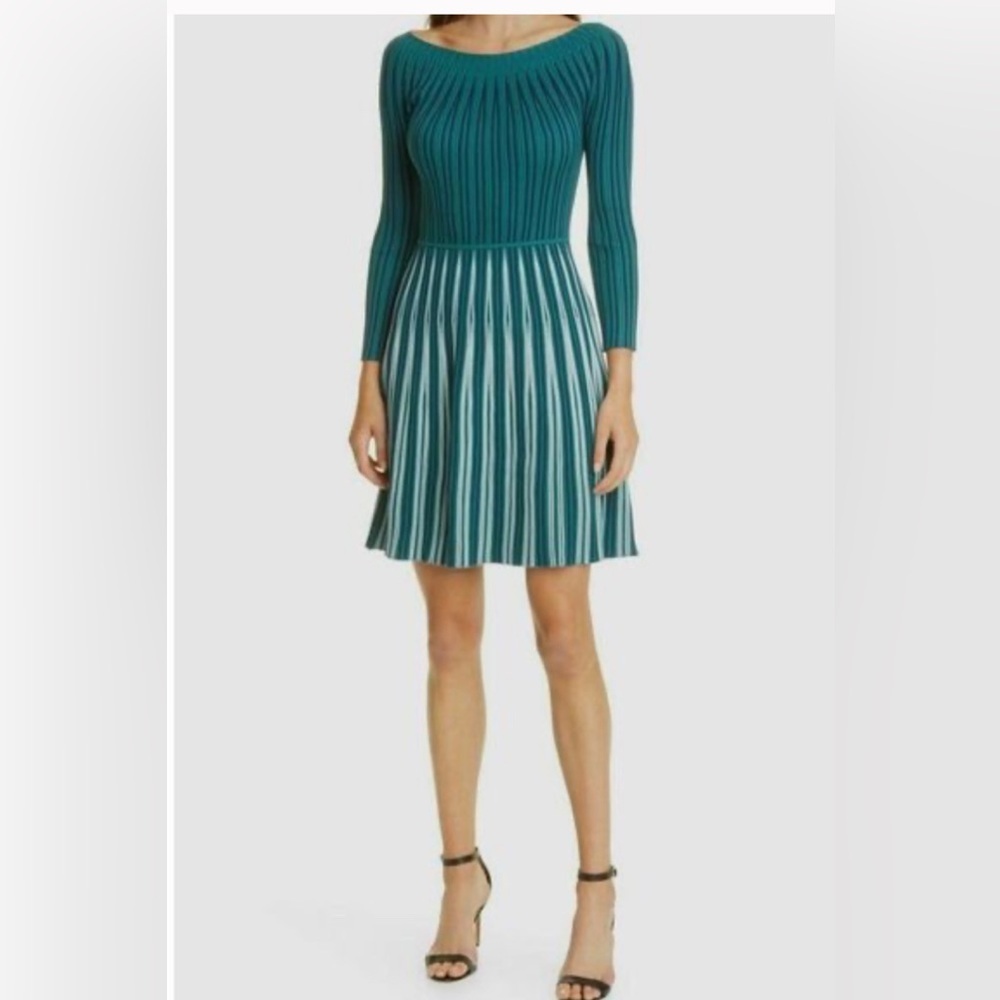 Emporio Armani Teal and White Long Sleeve Dress